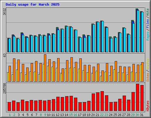 Daily usage for March 2025